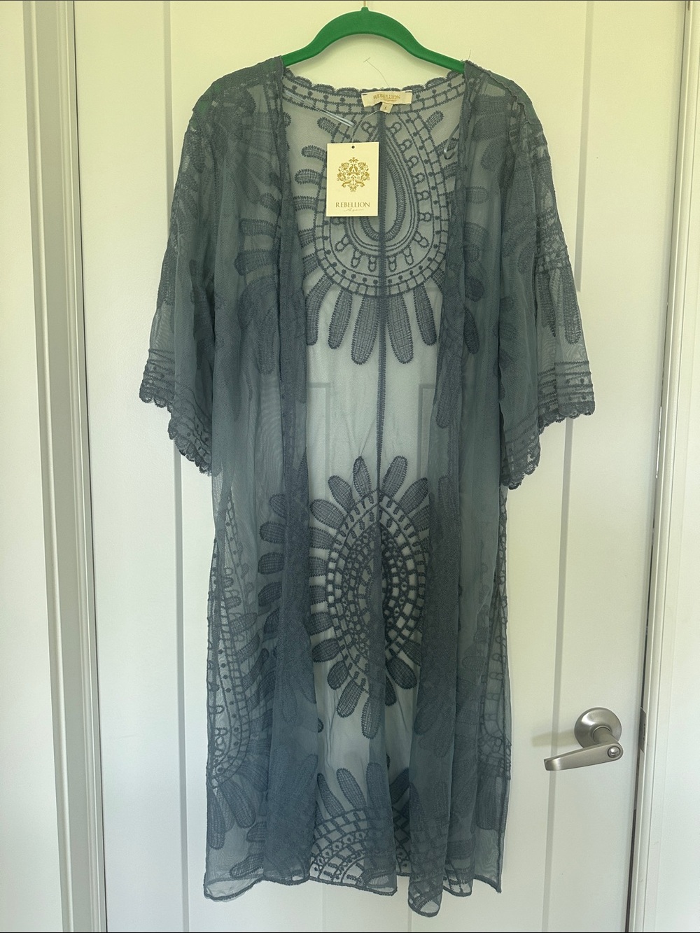 Krewe Slate Gray Embroidered Sheer Overlay